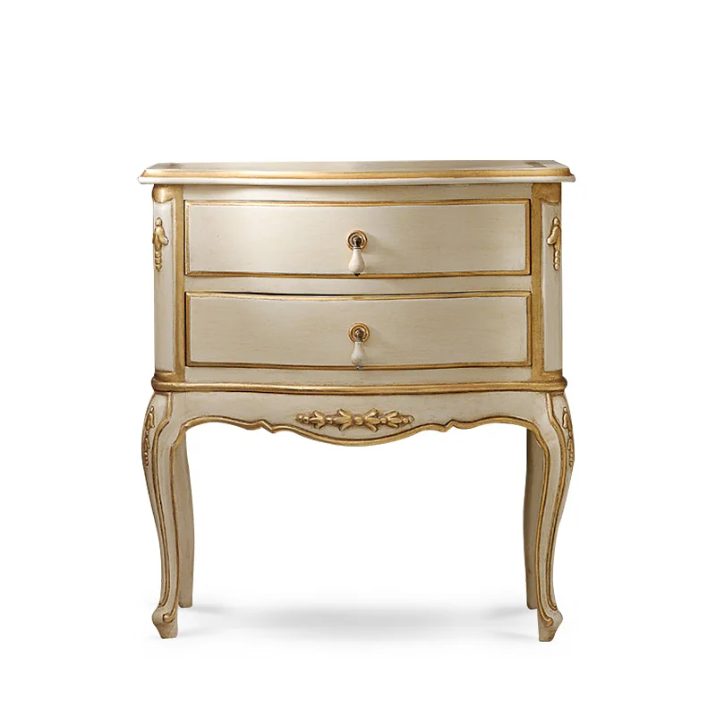 Carved French neoclassical bedside table, American storage cabinet