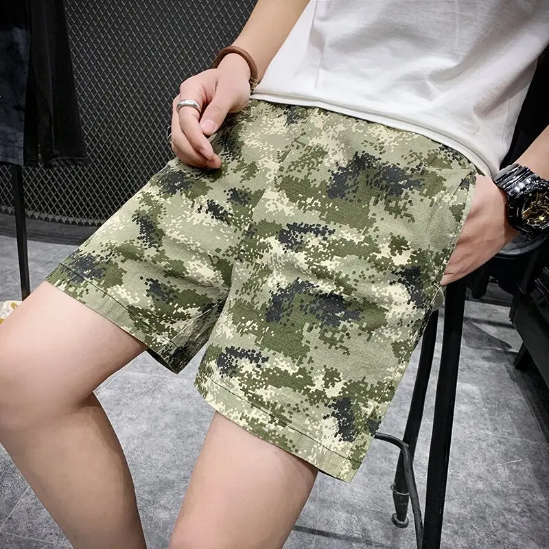 Clássico militar camuflagem impresso shorts lavado camuflagem shorts de algodão puro masculino praia shorts moda casual tático shorts