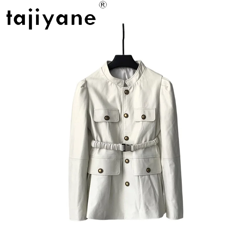 TAJIYANE Genuine Sheepskin Leather Jacket Woman Fashion Cargo Coat with Belt Mid-Length Real Leather Jackets Women Clothes 2026