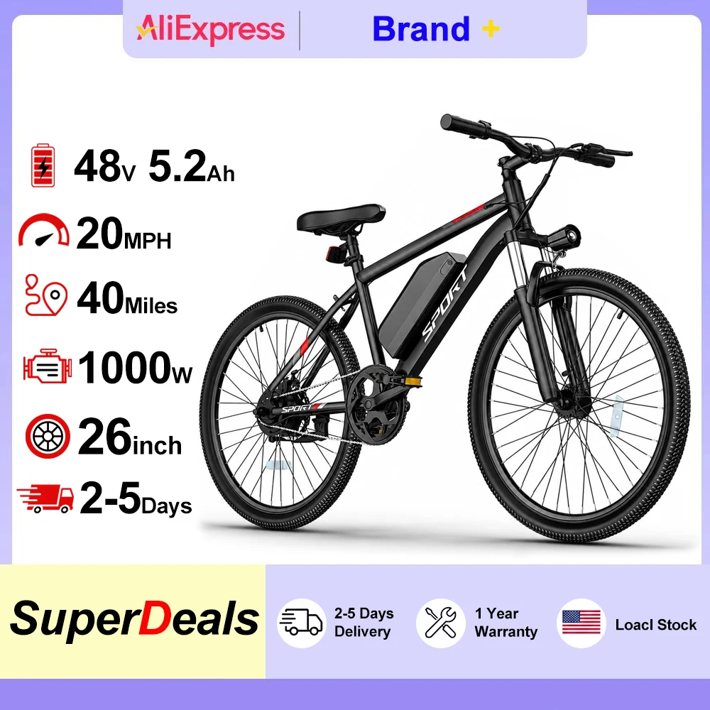 20"/26" Electric Bicycle 48V Removable Battery Power for 30-40Miles Range, 20 MPH Top Speed, 3 Riding Modes Front Suspension Commuter Electric Bicycle image 2