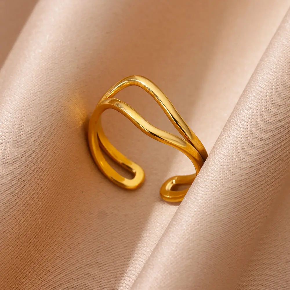 Minimalist Line Rings for Women Gold Plated Stainless Steel Ring Wedding Aesthetic Ring Couple Jewelry Accessories Freeshipping