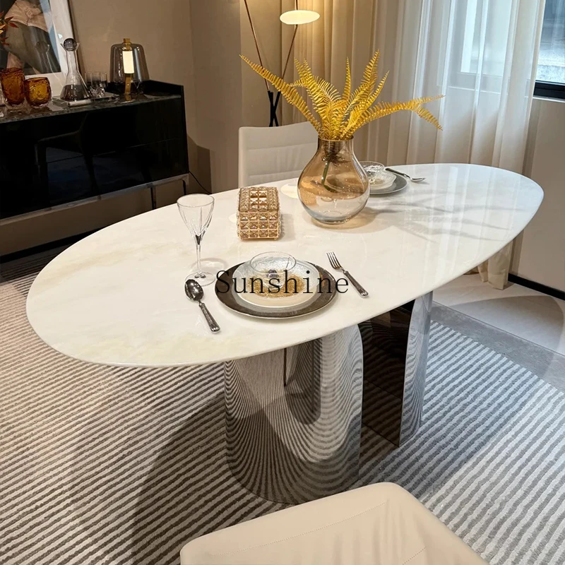 

Modern simple light luxury high-end villa large flat oval marble table