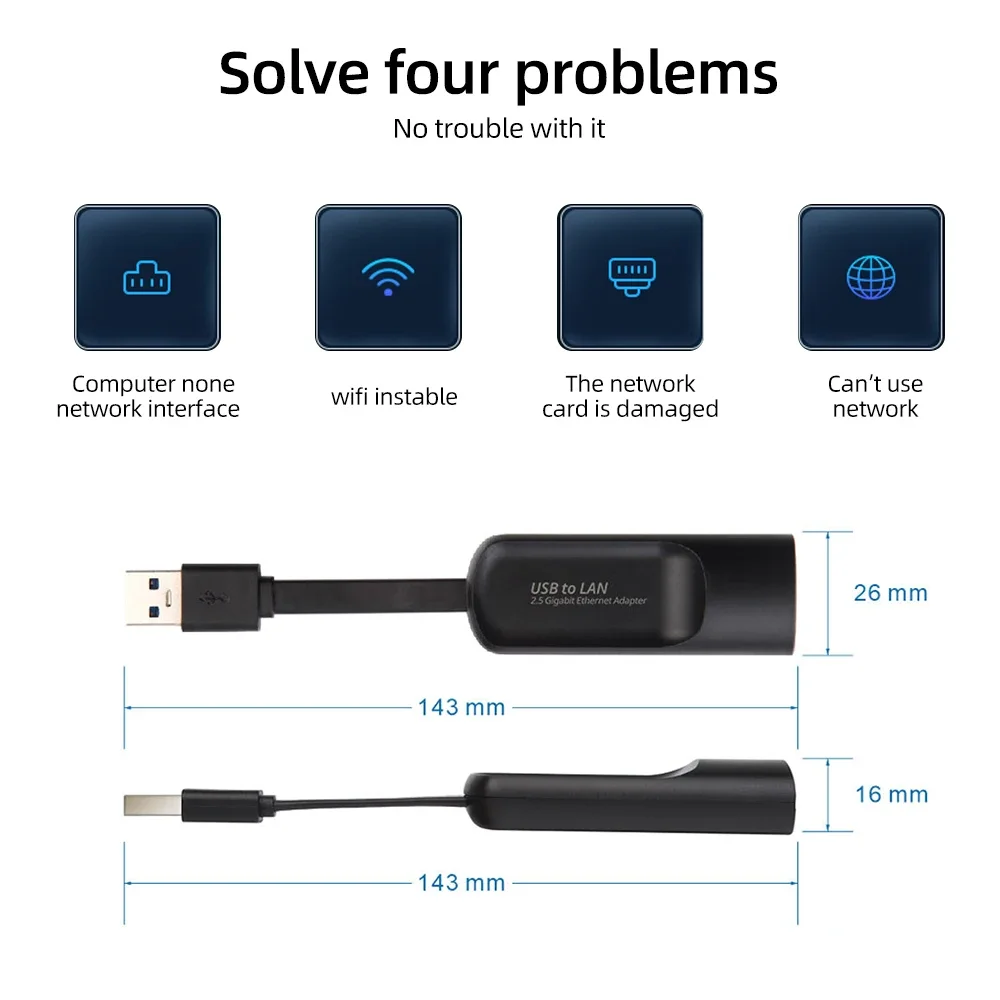 2.5Gbps USB3.0 Type C Ethernet Gigabit Adapter 2500Mbps USB 3.0 to RJ45 LAN Wired Network Card Converter for Win Mac Laptop PC