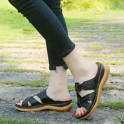 Summer Women Wedge Sandals Premium Orthopedic Open Toe Sandals Vintage Anti-Slip Leather Casual Female Platform Retro Shoes
