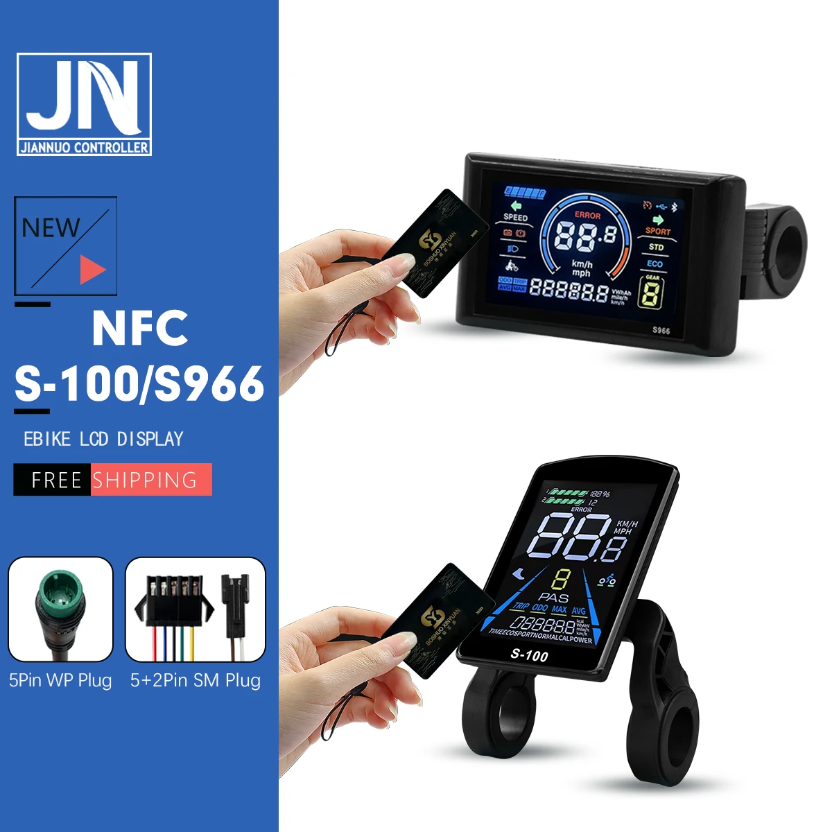 

Электрический велосипед JN-NFC S966 с цветным дисплеем, разъемом SM/WP, индукционной картой для считывания данных и контроллером JN для комплекта для переоборудования электровелосипеда.