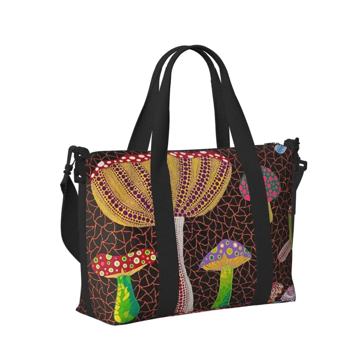 Custom Yayoi Kusama Toadstools บทคัดย่อ Art Tote กระเป๋าผู้หญิงขนาดใหญ่ความจุ Gym Beach กระเป๋าเดินทางไหล่