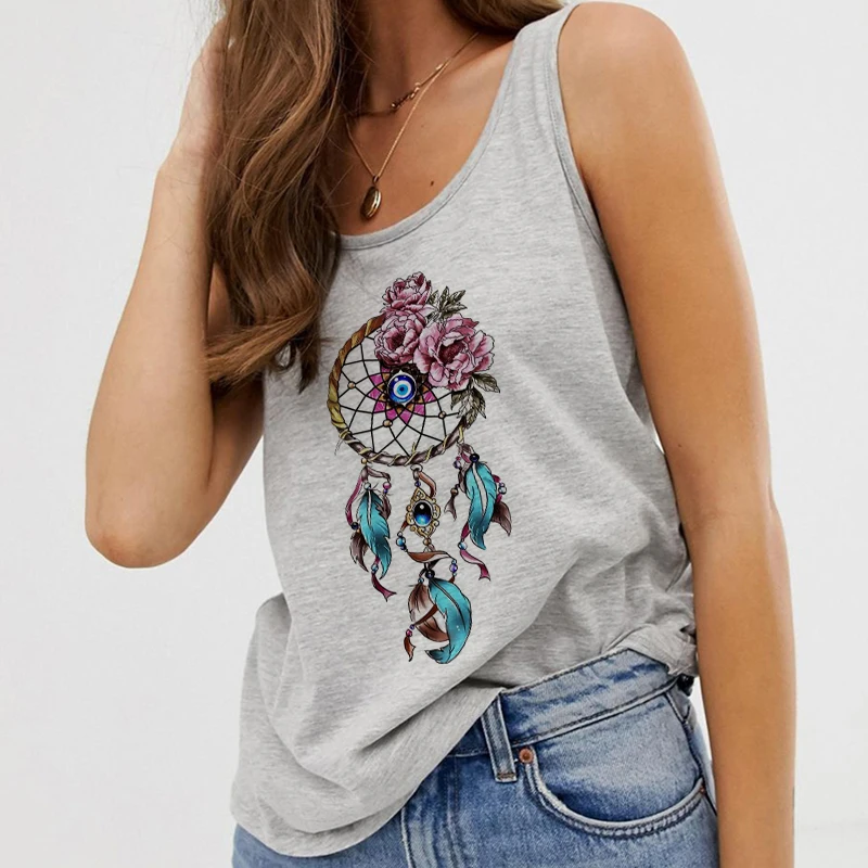 Dorywczo moda Dreamcatcher drukuj lato Sexy kobiety kamizelka podkoszulki bez rękawów Vintage Streetwear luźne ubrania dla dziewczynek Camisole