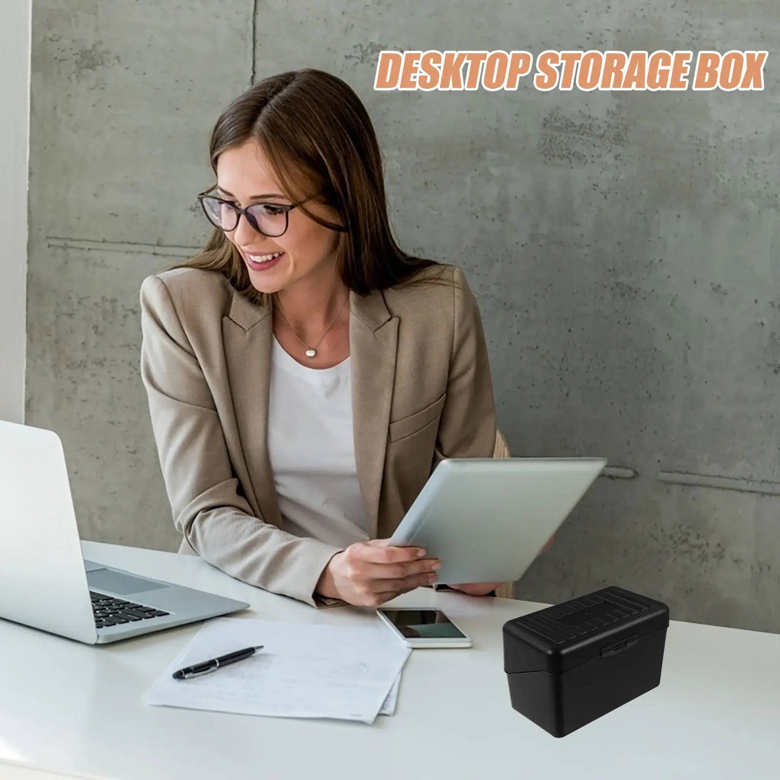 

Plastic Card Box Multi Function Business Card Holder Desktop Organizer Large Capacity Office Cards Storage Container