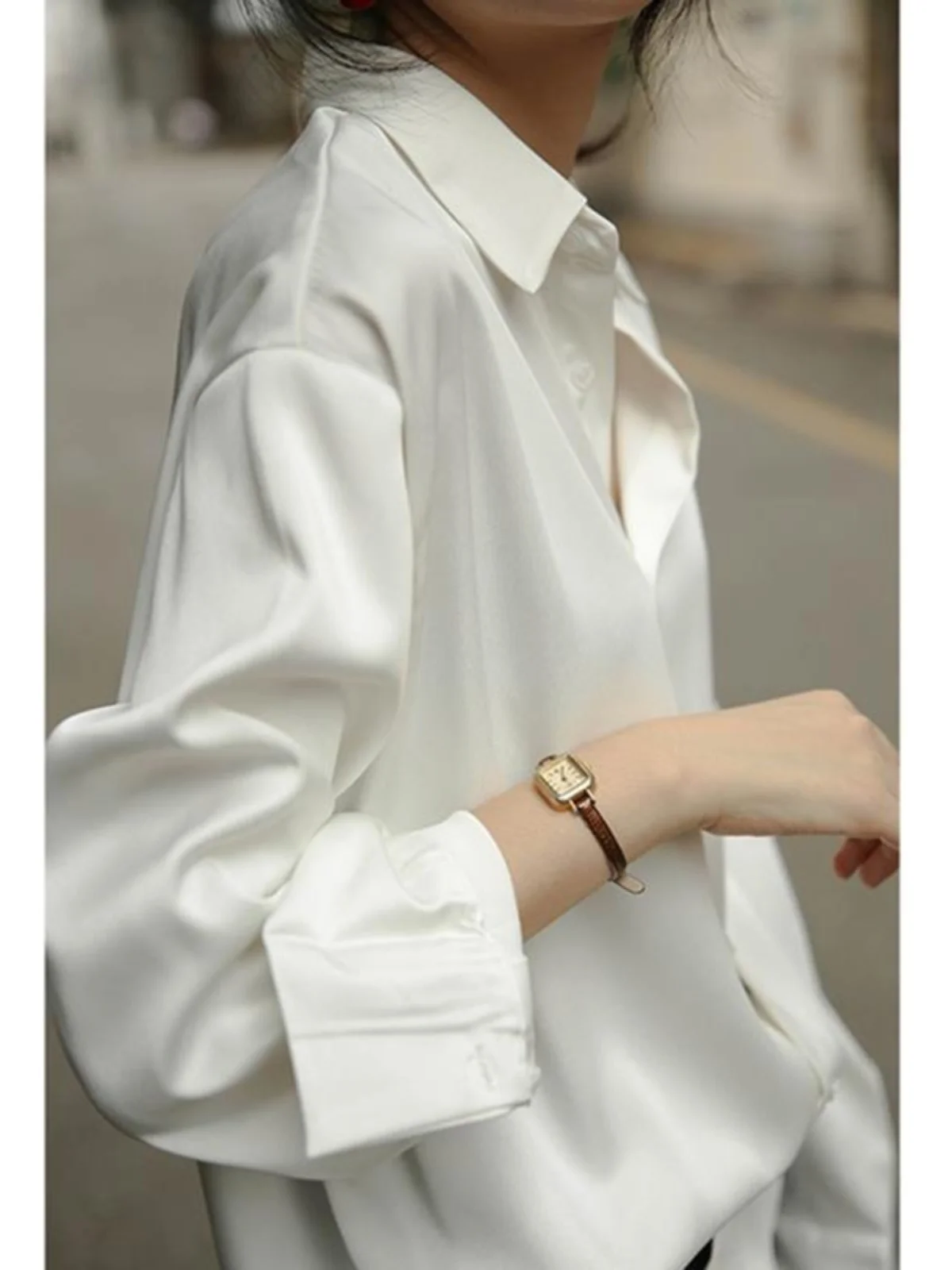 

Silk Feeling Acetate Satin против морщин Dra irt Женский премиум-класса Quali Long Sve Straight Cut Commute Sle Осенний S...
