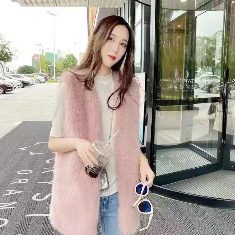 Outono inverno nova moda feminina elegante luxo casual na moda sem mangas cor sólida coletes de pele do falso casacos femininos roupas topos