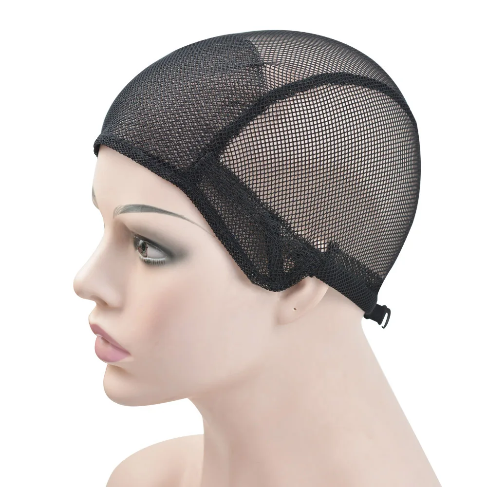 1 Pc Stretchable Front Double Lace Wig Caps Black Mesh Weaving Caps with Adjustable Straps for Making Wigs (S/M/L)