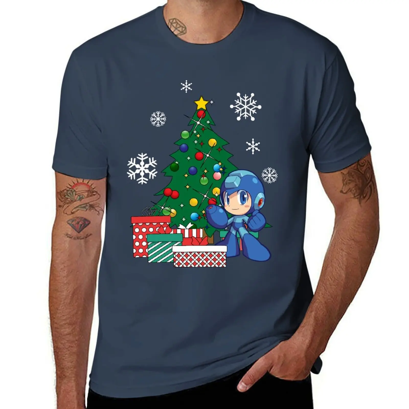 

Mega Man Around The Christmas Tree T-Shirt affliction shirts vintage graphic tee mens t shirts pack