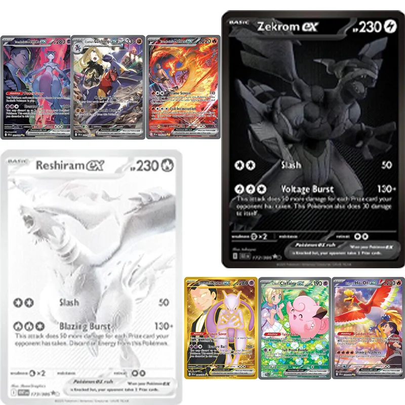 

Карта Ptch English Foil Series Sv Black Bolt White Flare Zekrom Ex - 172/086 Reshiram Ex - 173/086 Hooh Mewtwo Ex Anime Card