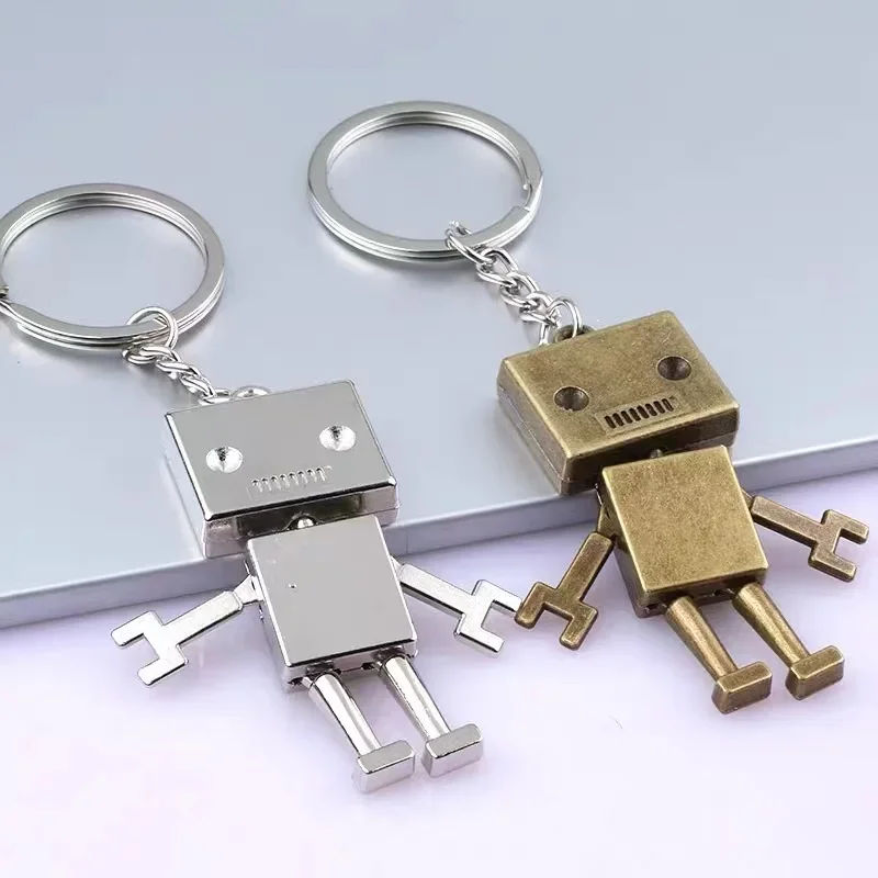 Creative Metal Robot Keychain Body Key Chain Vintage Little Box Cartoon Pendant Keyring for Men Charm Car Ornament Children Gift