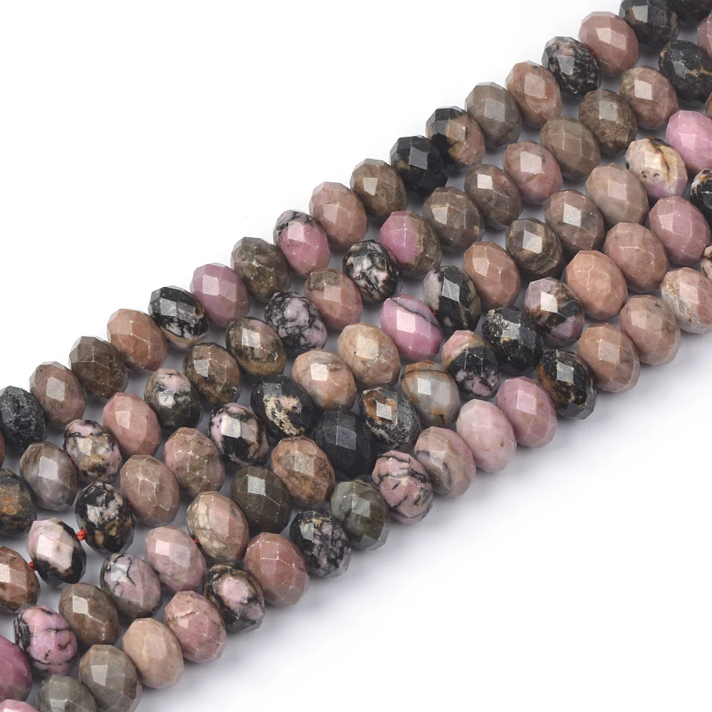 

Natural Black Veined Rhodonite Stone Loose r Beads for Jewelry Making DIY Faceted Rondelle Handmade Bracelet Accessories