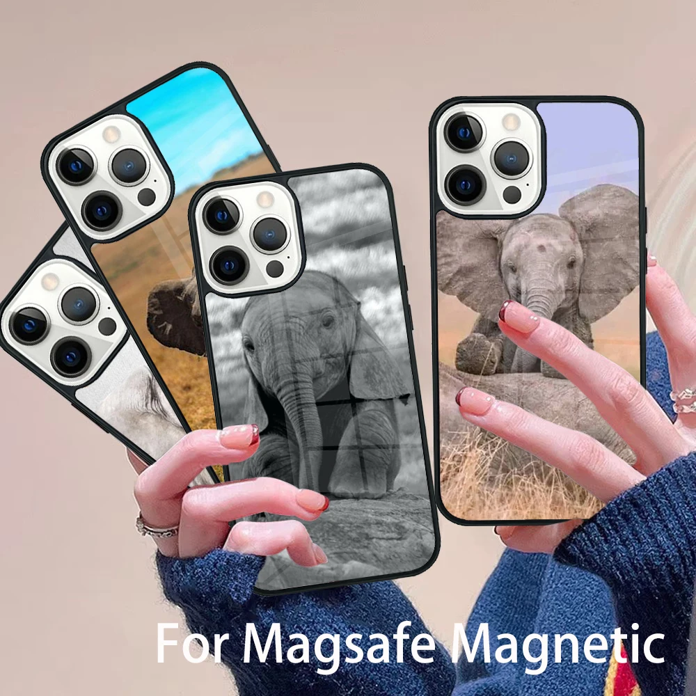 

Elephant Baby Nature Phone Case Magesafe Magnetic Wireless Charge Cover For IPhone 16 11 12 13 14 15 Pro Max Plus Mini