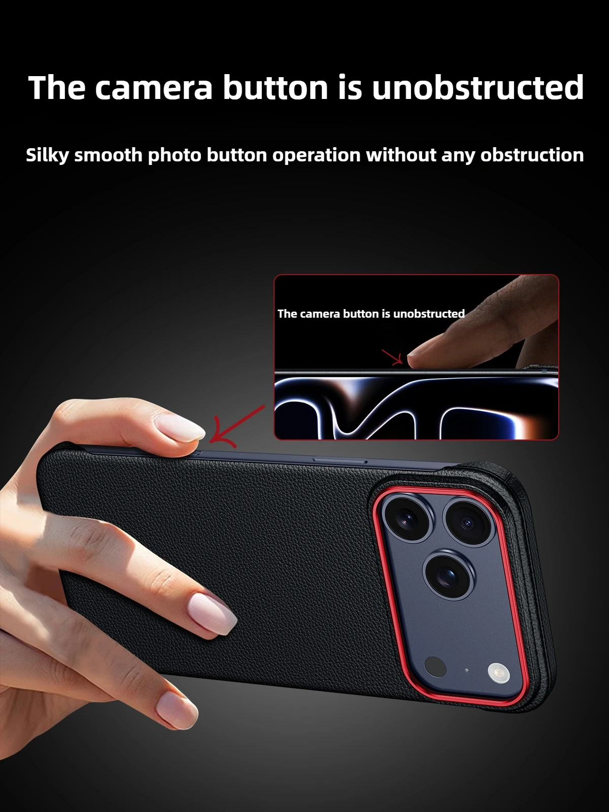 

Borderless Heat Dissipation Case for iPhone 17 Pro Max Case iPhone16Pro iPhone17Pro Plain Leather Lychee Texture Ultra-Thin Case
