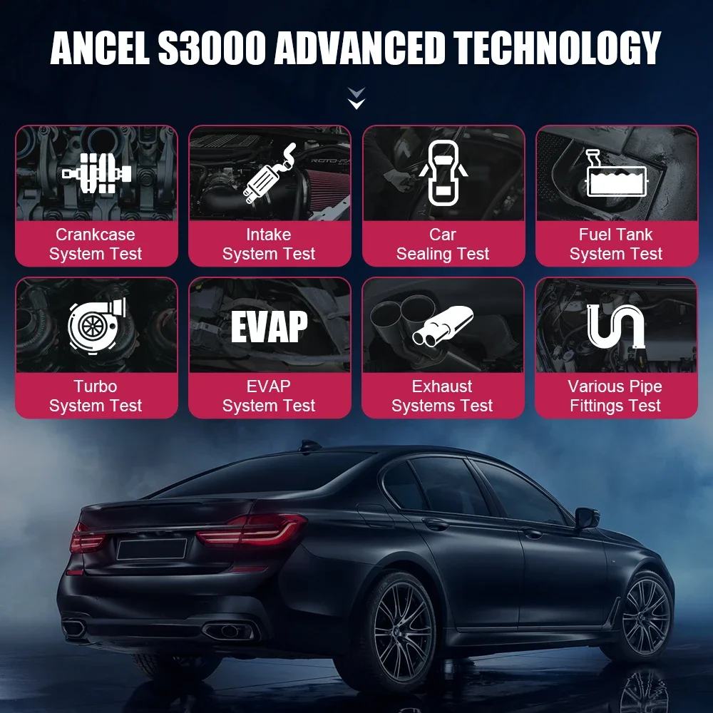 ANCEL Car Smoke Leak Detector EVAP Smoke Machine S3000 Diagnostic Tool Car Fuel Pipe Leak Detector Tester Auto Vacuum Tester