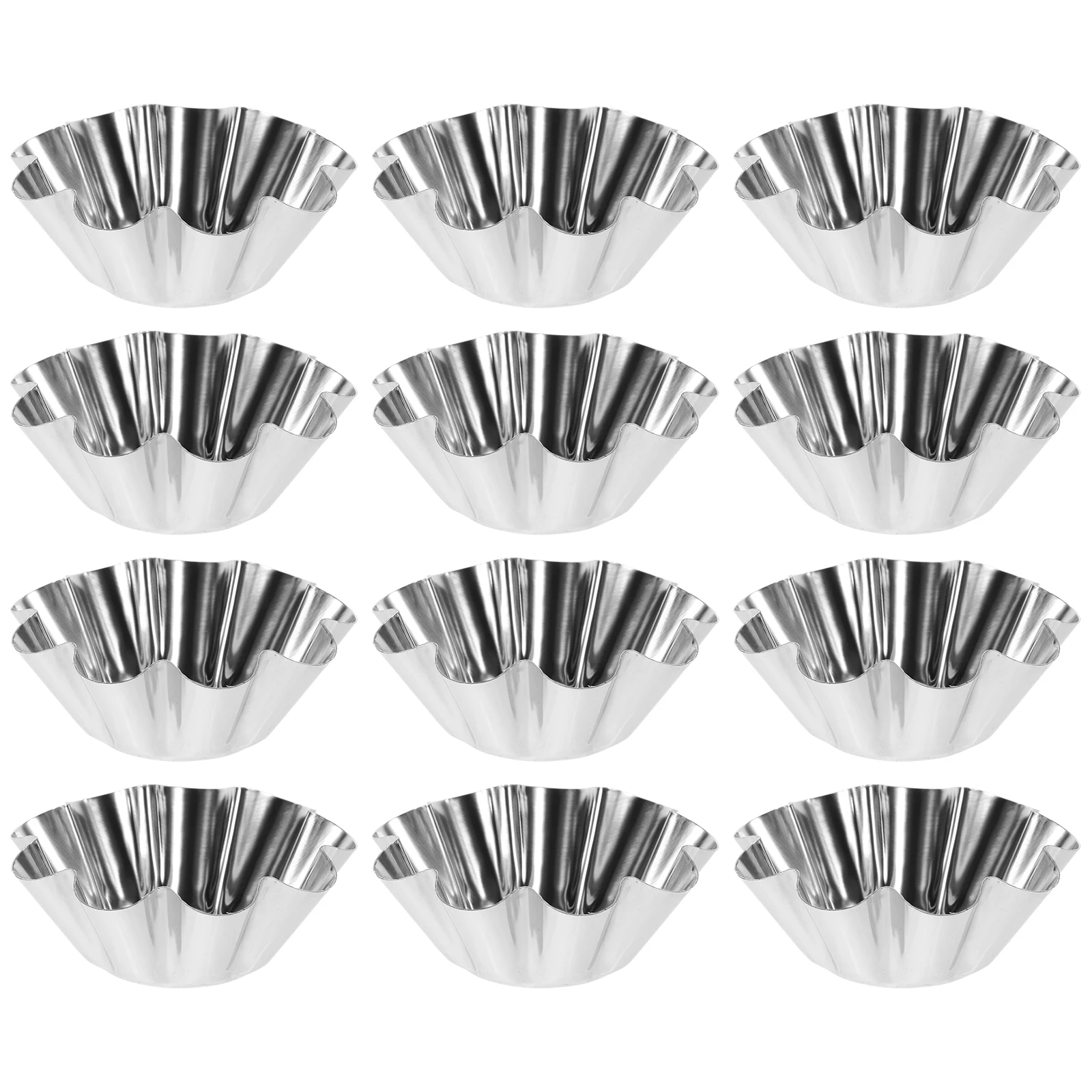 12Pcs Stainless Steel Egg tart Baking Cup Mold Reusable Non-stick Tart Pans Flower shape Cupcake Muffin Baking Cup Kitchen Tools