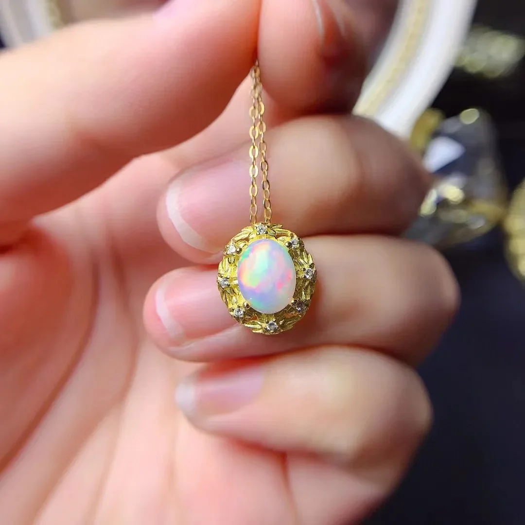 

Classic Brilliant Opal Pendant for Daily Wear 8mm*10mm 2.5ct Natural Opal Necklace Pendant 925 Silver Jewelry Gift for Woman