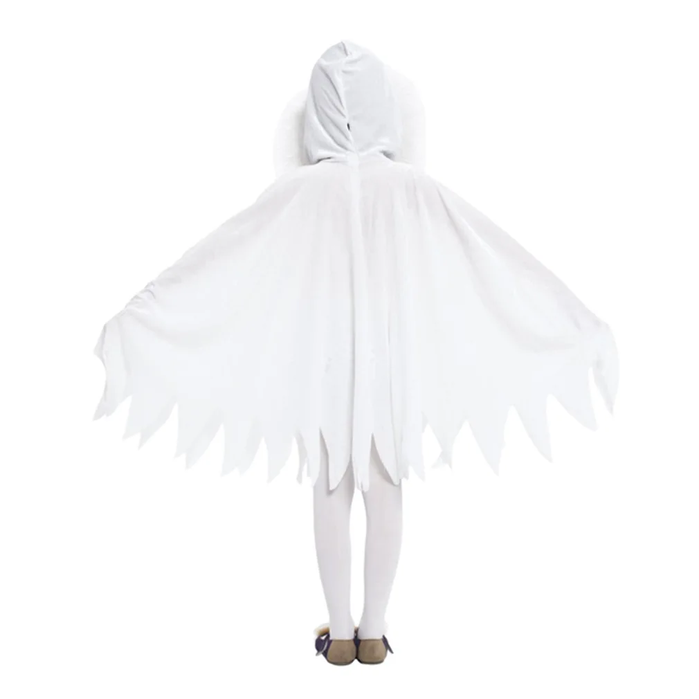 Costume da strega di Halloween per bambini con colletto in pelliccia bianca Abito da spirito bianco spettrale Mantello da fata giocoso