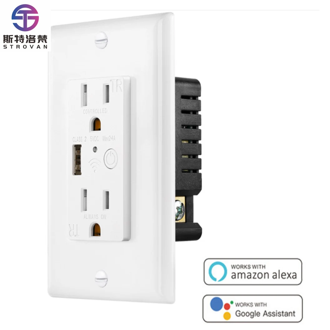 

STLF US Smart Socket with 2 Independent Control Ports WiFi Socket, 15 Amp Alexa Smart Plug, Compatible with Google Home, No Hub