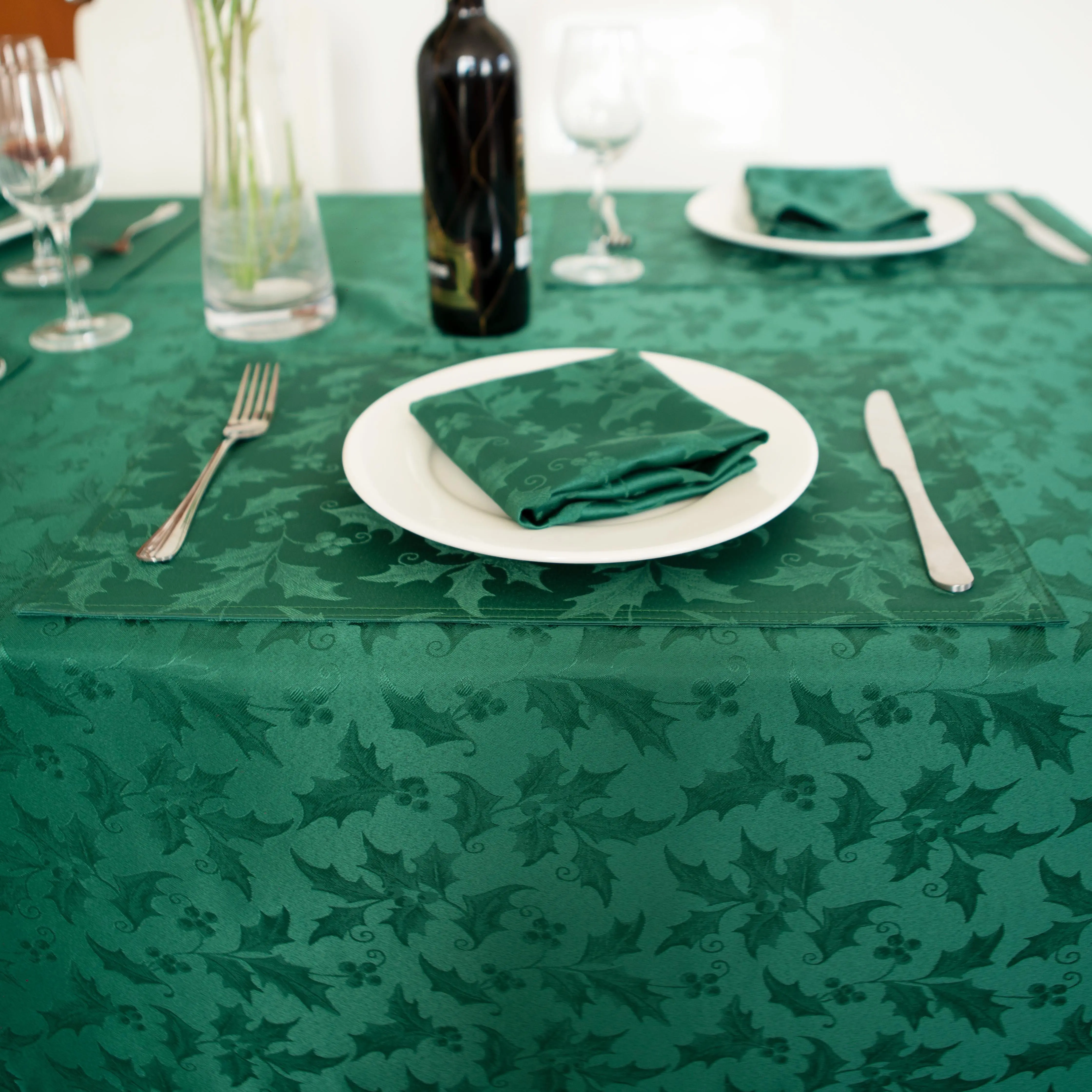 1pc Christmas, Holly Berry Green Tablecloth, for Restaurant Dining Table Tablecloth, Fabric Solid Color Tablecloth Table Cover