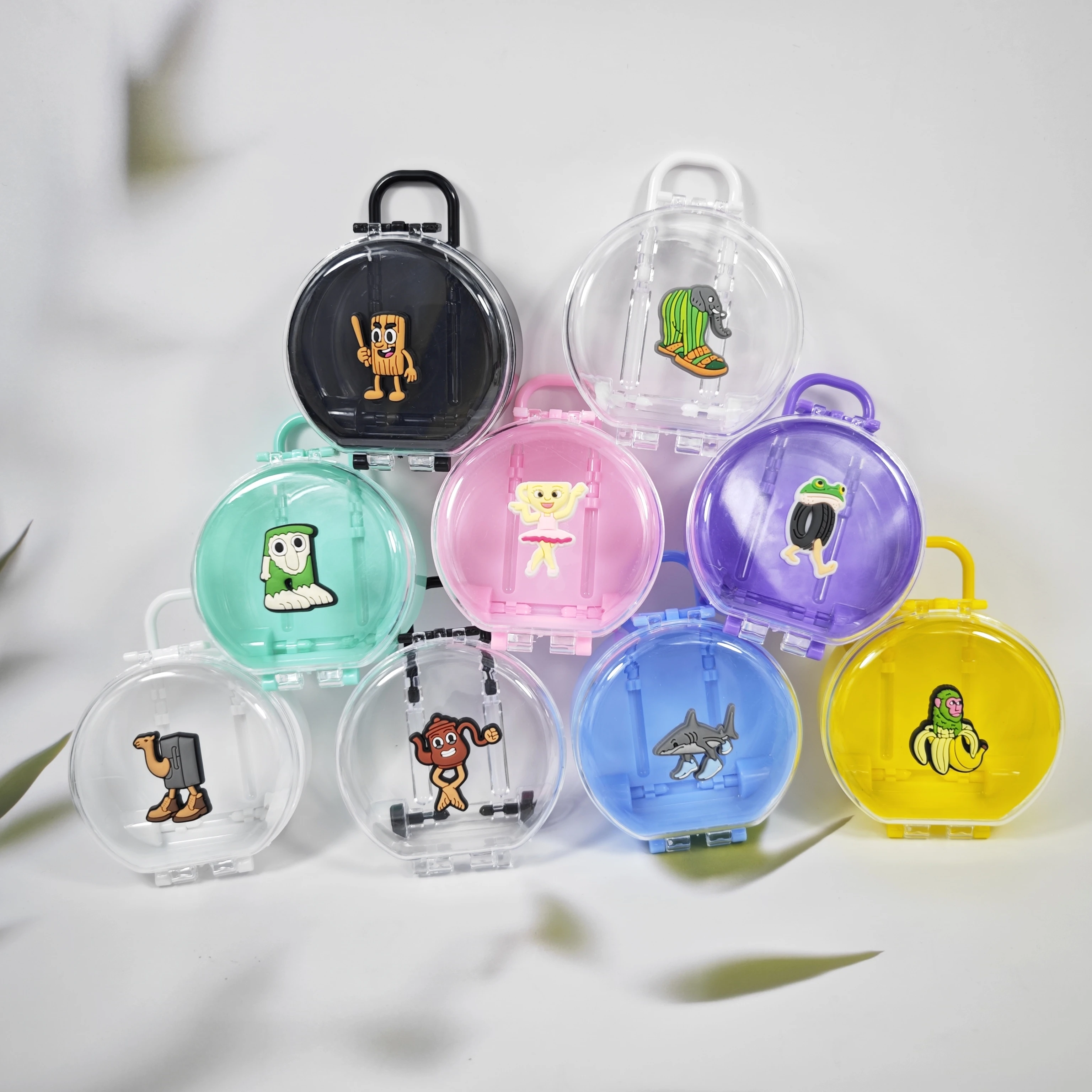 Charming Cartoon Funny Mini Round Pull-Along Suitcase - Versatile Plastic Packaging Box, Desk Organizer, Jewelry Box & Exquisite