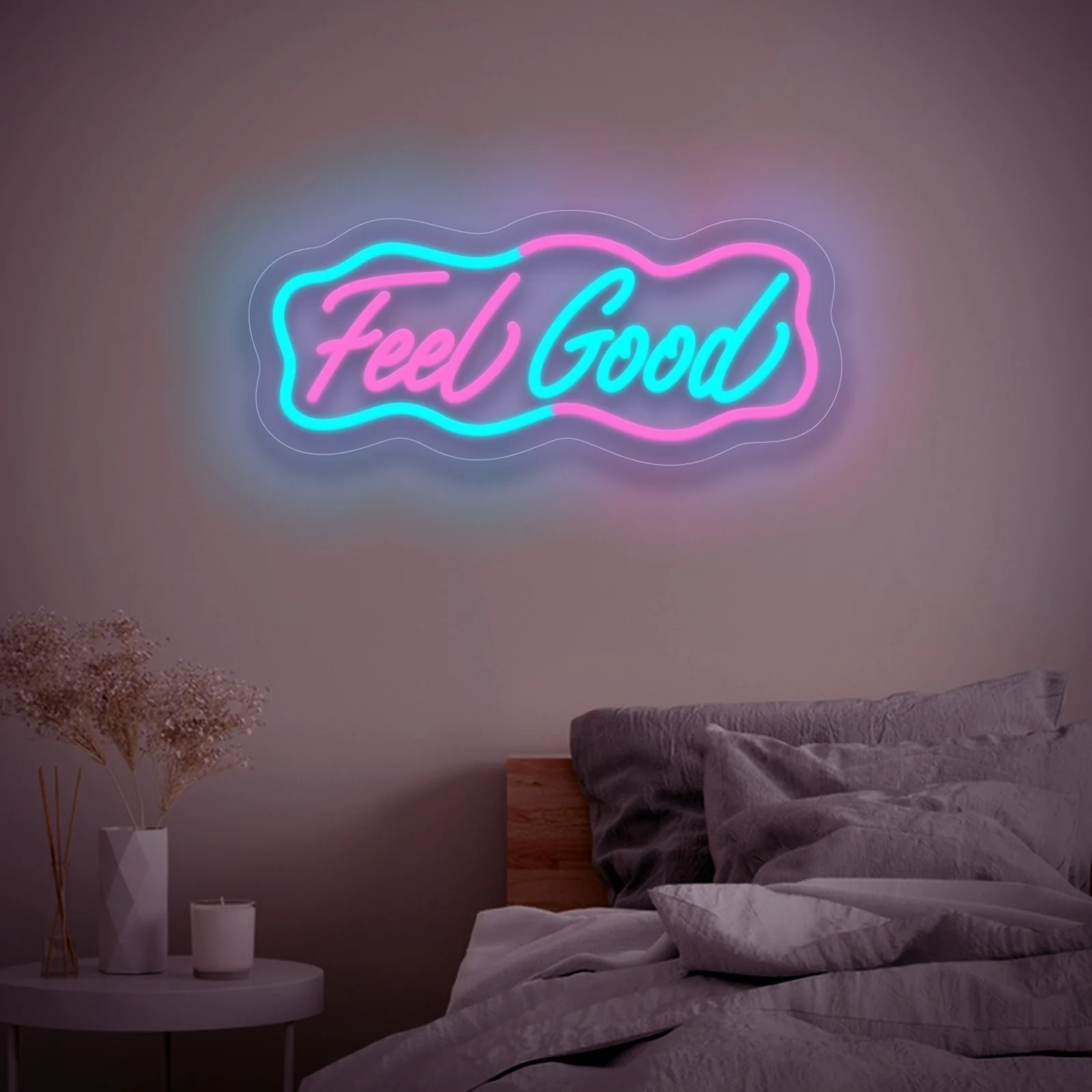    Neonowy znak LED z napisem Feel Good, zasilany przez USB, z możliwością ściemniania, do sypialni, salonu, klubu, baru, męskiej jaskini, na imprezy, prezenty, dekoracja ścienna