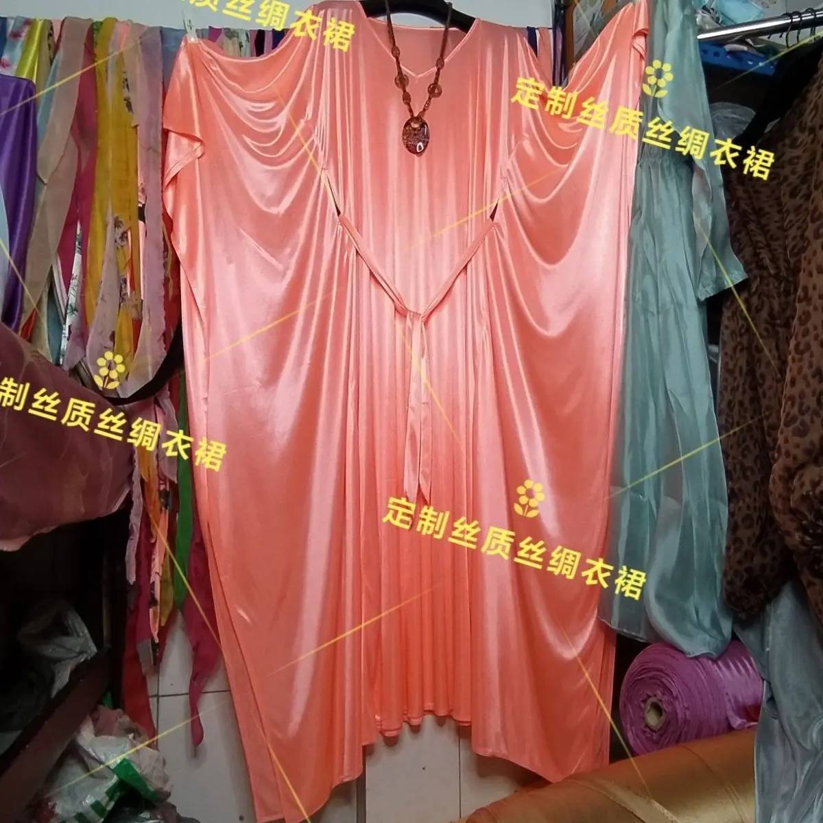 Glossy Sexy Women Satin Batwing Sleeve Dress Loose Maxi Dress Plus Size Sleeping Robe