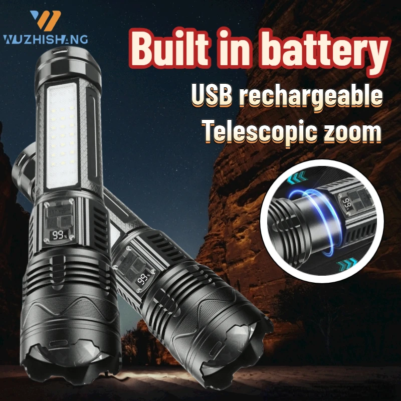 

Ultra Bright White Laser Flashlight Telescopic Zoom Digital Display Torch Flstar Fire Outdoor Rechargeable Waterproof Lantern