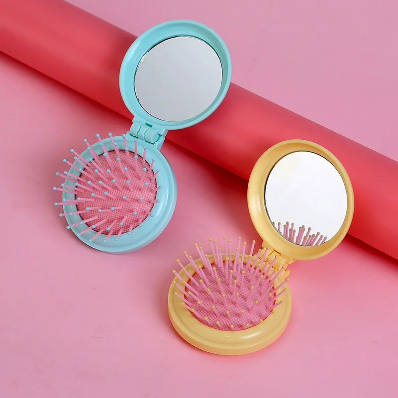 

1pc Cartoon Girl Folding Airbag Hair Comb Folding Makeup Mirror Portable Aircushion Kids Brushes Children Combs Baby Hair Care