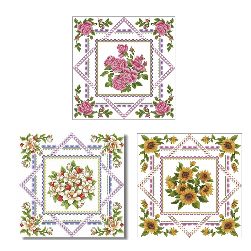

Cross-stitch set, rose, gardenia and sunflower can be made into a homemade throw pillow to relieve stress and boredom. Hand-embr