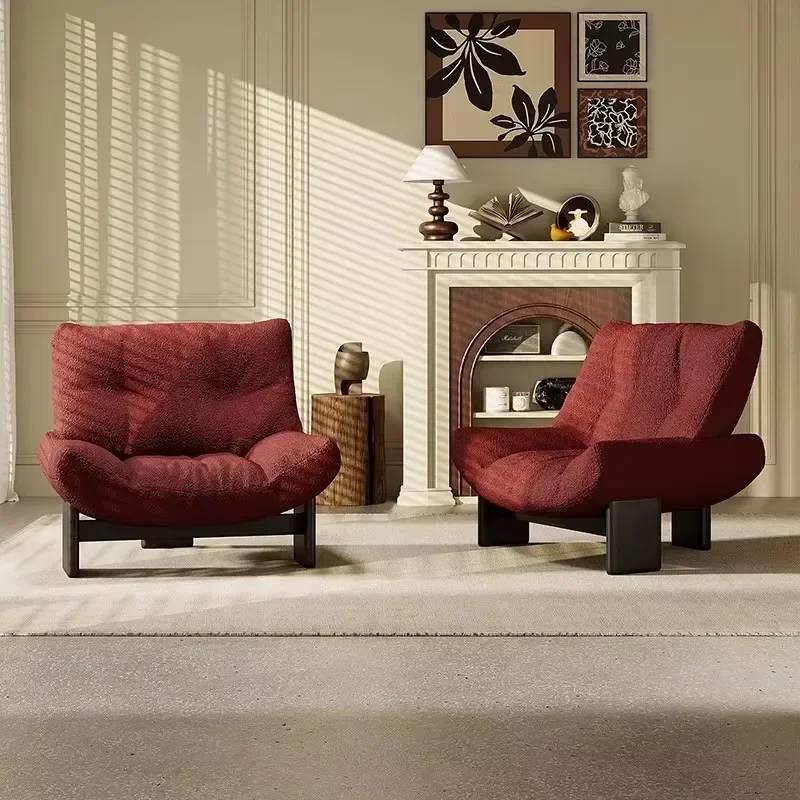 Modern Puffy Teddy Fleece Reclining Armchair with Wood Legs for Hotel and Home Use Living Room Bedroom Furniture