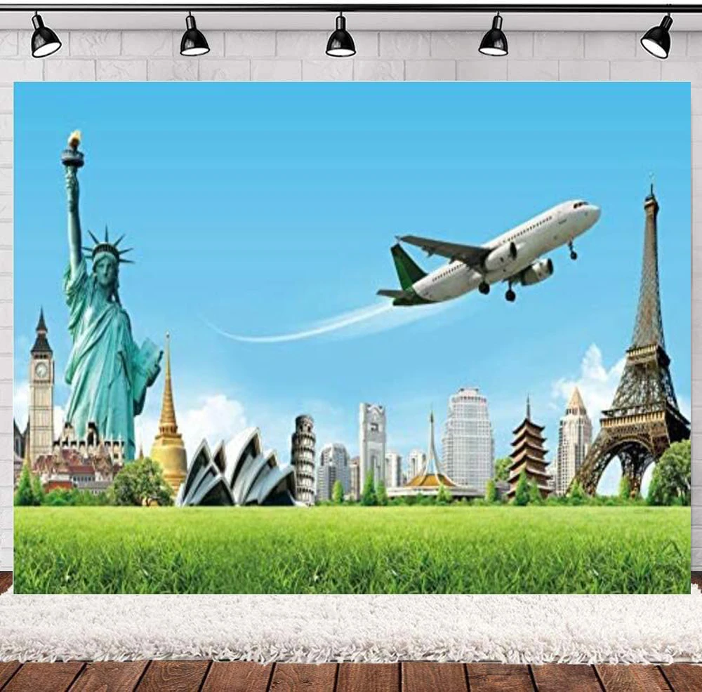 

Around The World Background For Globe Travel Famous Landmark Worldwide Vacation Photo Photography Backdrop Wedding Newlywed