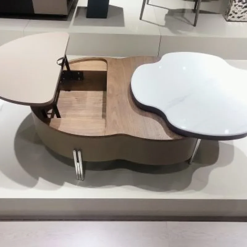 2025 new living room lifting rotating petal cloud coffee table microcrystalline stone saddle leather small apartment