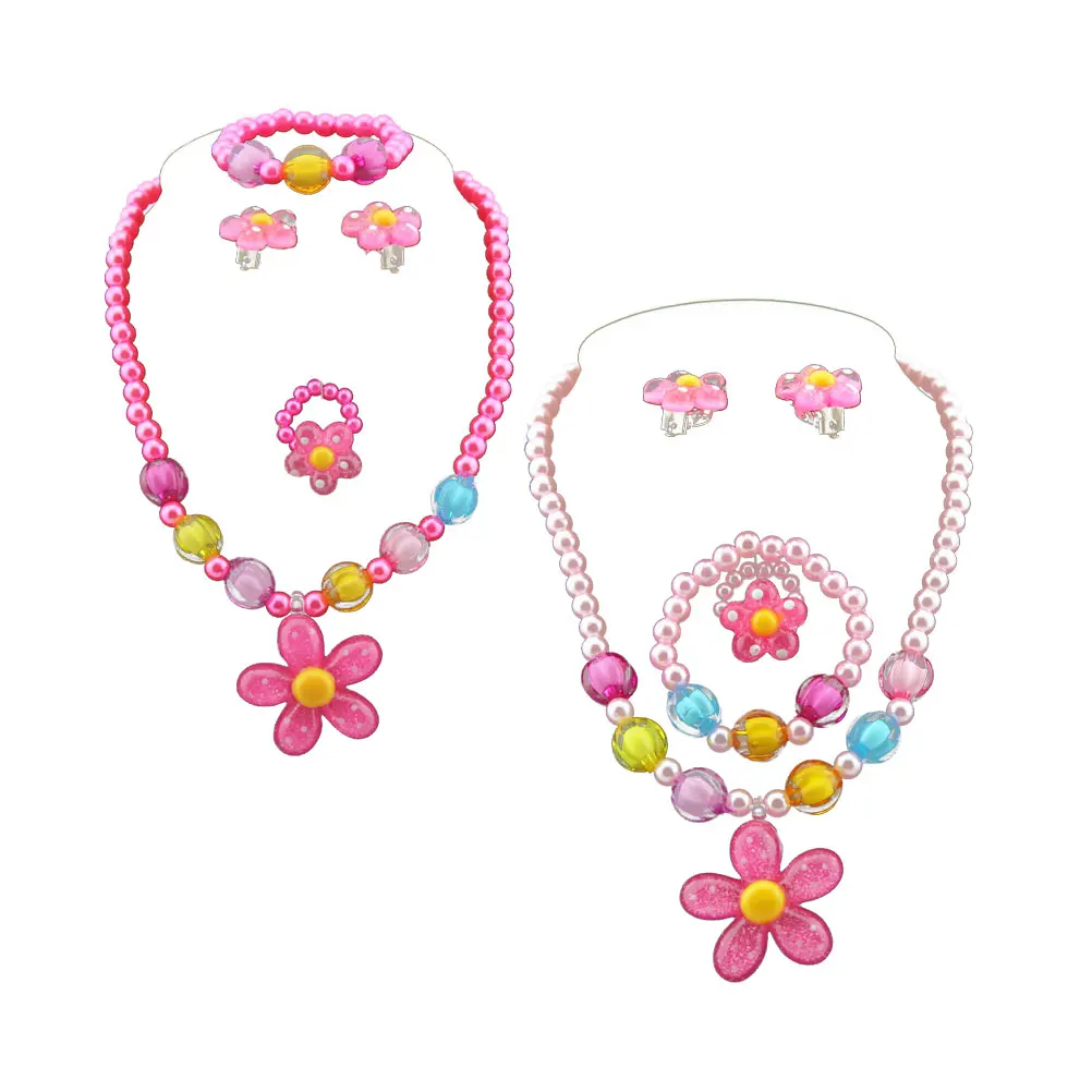 

Plastic Floral Jewelry Set Toddler Necklaces for Girls Dress up Bracelets Little Jewellery Kids Kit