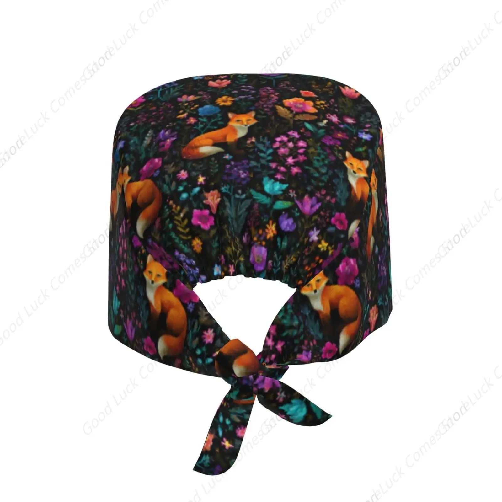 Forest Floral Foxes Working Cap Scrub Cap with Sweatband Adjustable Unisex Men Women Tie Back Hat Nurse Surgical Caps