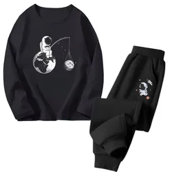 Boy 2pcs Clothes Set Cartoon Astronaut Fishing Space Long Sleeve T-shirt Top + Long Pants Tracksuit Sport Outfit Clothing