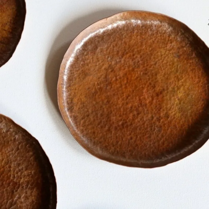 Unique Yunnan Handcrafted Copper Platter, Ins Style Minimalist Fruit Plate, Small-Batch Artisan Catchall &Decorative Home Accent