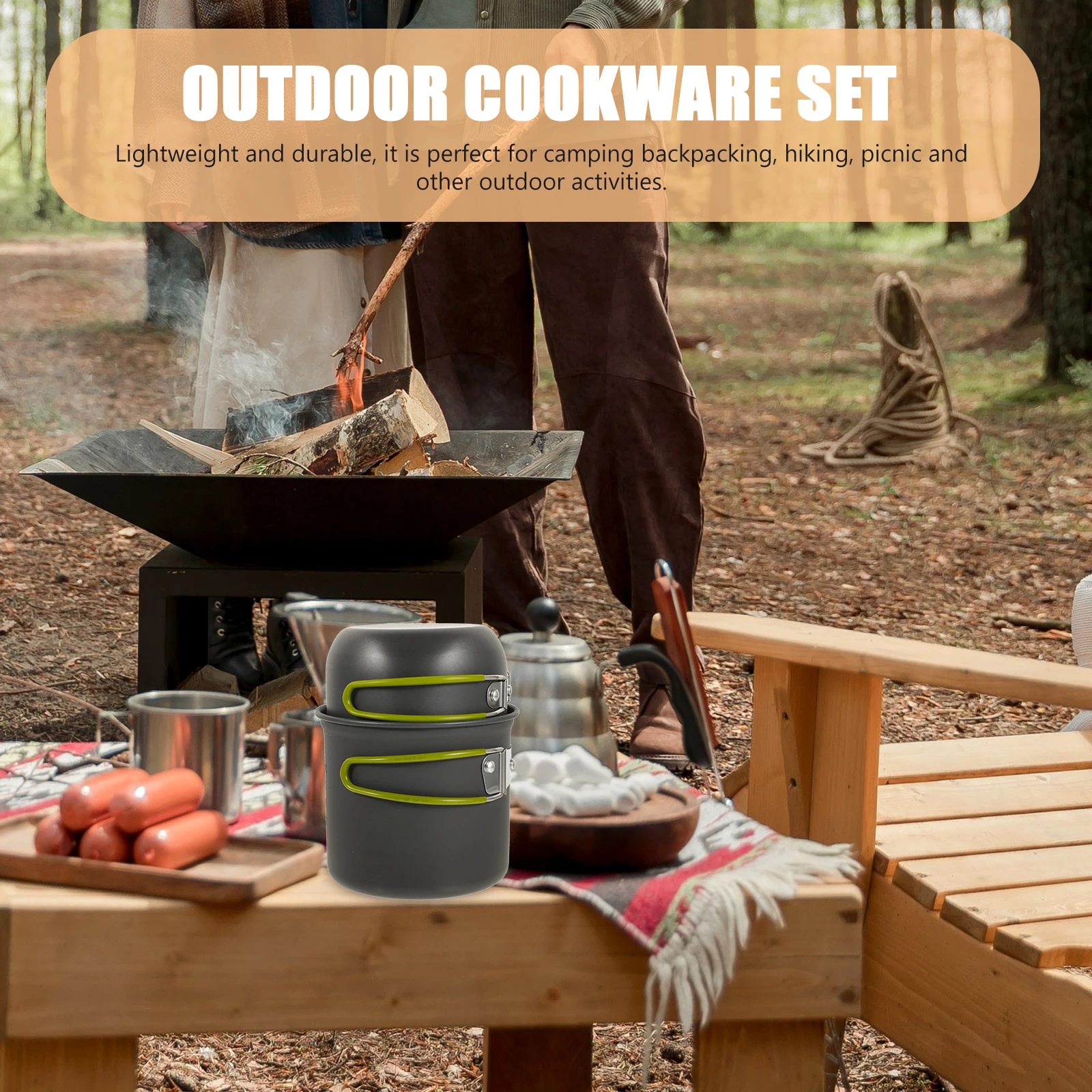 

2 pcs 1 Aluminum Alloy Portable Camping Cooking Set Durable High Temp Resistant Outdoor Cookware For 1-2 People Lightweight Skid
