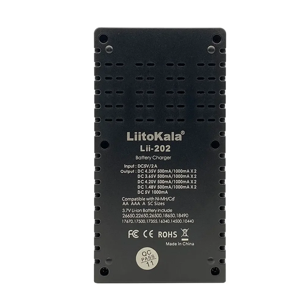 Originale Liitokala Lii-202 3.7V/1.2V AA/AAA 18650/26650/16340/14500/10440/18500 NiMH caricabatteria agli ioni di litio 5V 2A spina ue