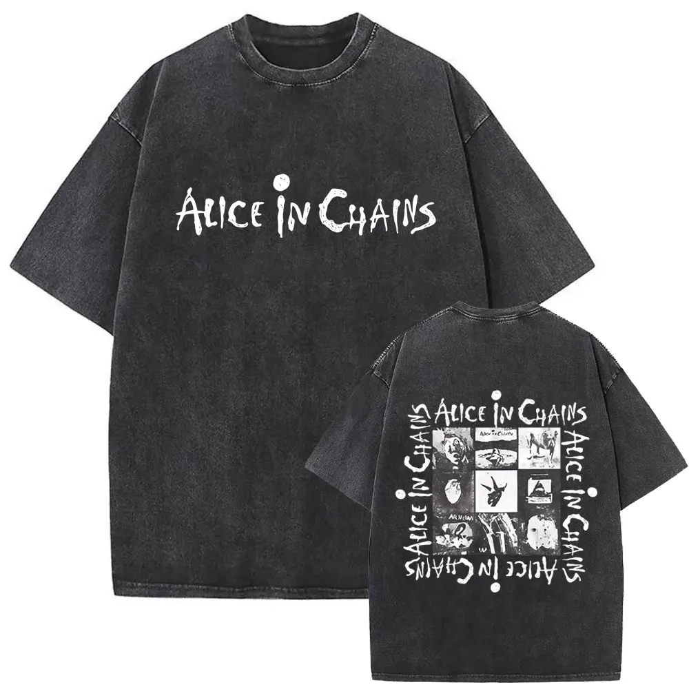 

Washed Vintage Rock Band Alice in Chains Album Cover Graphic Print T-shirt Men's Women Gothic Punk Oversized Crewneck T Shirts