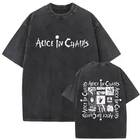 Camiseta con estampado gráfico de portada del álbum de Alice in Chains de la banda de Rock Vintage lavada, camisetas góticas Punk de gran tamaño con cuello redondo para hombre y mujer