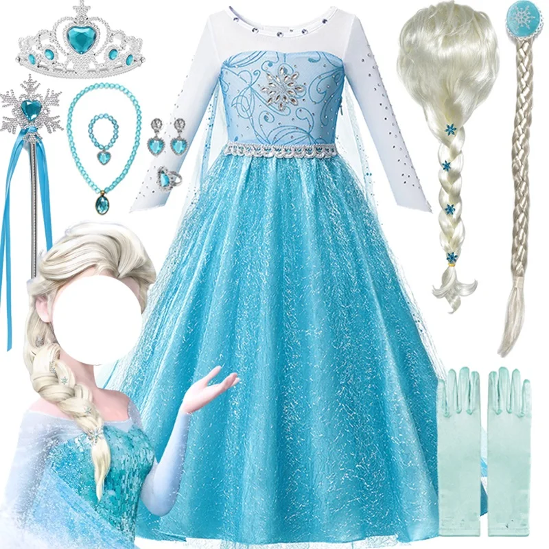 Fancy Elsa Princess Dress for Girls Cosplay Costume Halloween Costume Role-Play Carnival Birthday Party Children Clothing 4-10T