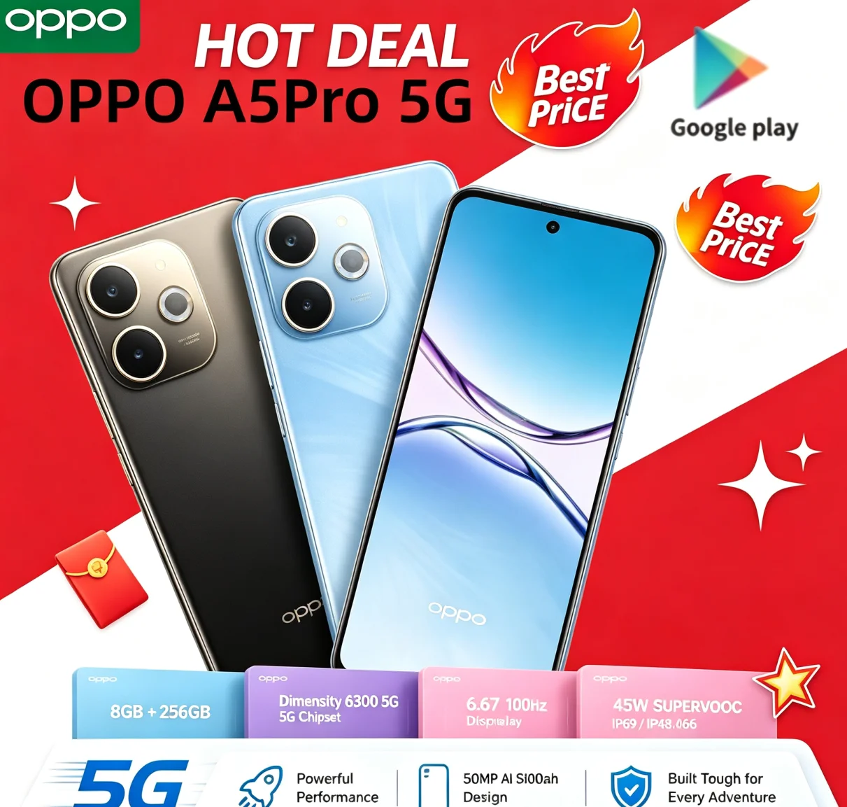 2026 High‑demand OPPO A5Pro Global Edition Smartphone Unlocked Dual‑SIM 8+256GB Big Memory 6.5'' HD+ Waterdrop Display Helio P35