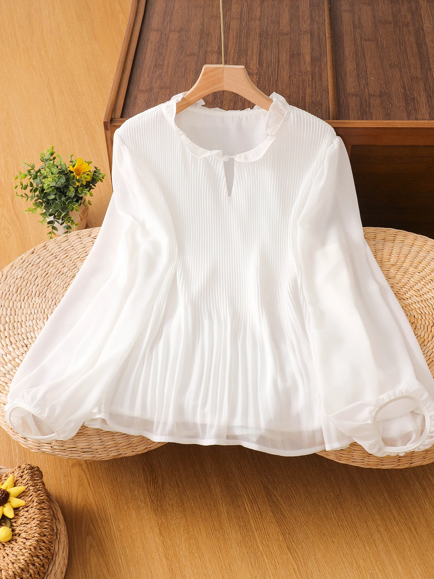 

Women's Long Sve irt Floral Lace Collar Loose Fit Pred Pleat Overhead Top Spring Autumn New Sle Slimming Design