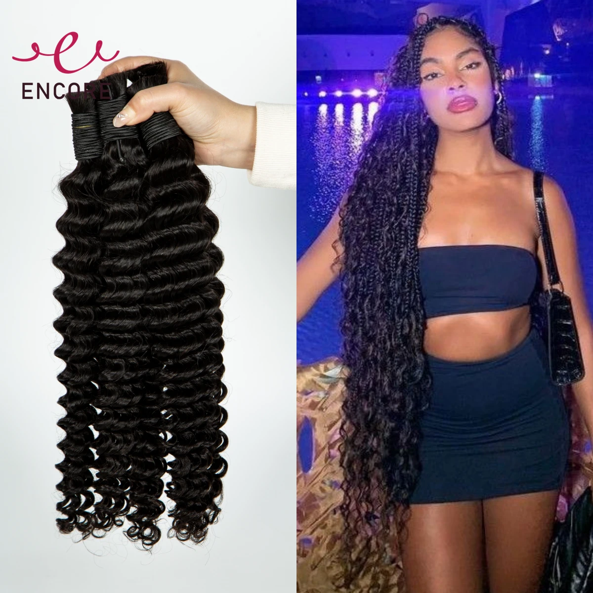 Natural 100% Human Hair Bulk 28 Inch Hair Bulk for Boho Braideds Extensions 1 2 3 Bundles Deep Wave Curly Hair Bulk for Braiding