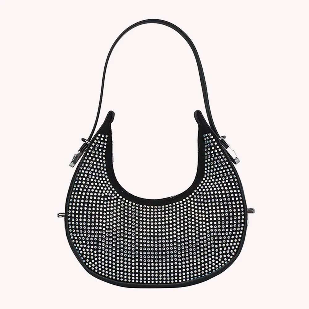 Women Hobo Handbag Rhinestone Bling Crescent Bag Sparkle Underarm Purse Crystal Clutch Lady Wedding Bag