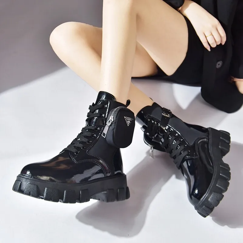 

black and White Women Snow Boots Goth Shoes Platform Boots Woman Thick Bottom Pocket Knight Large Size Warm Botas